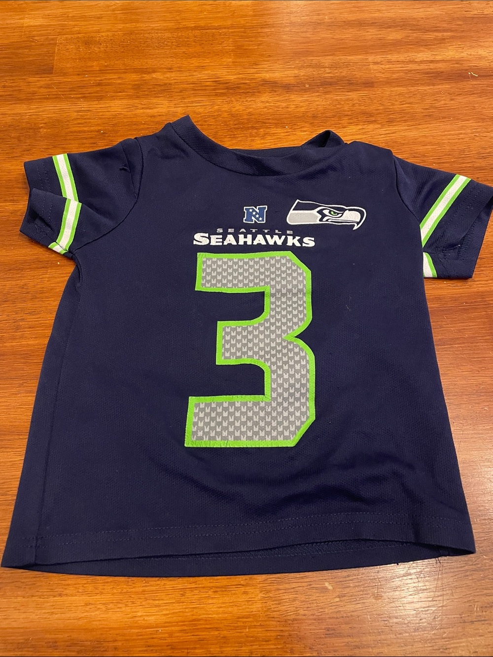 NFL Kids Navy Seahawks #3 Short Sleeve Tee with Lime Accents